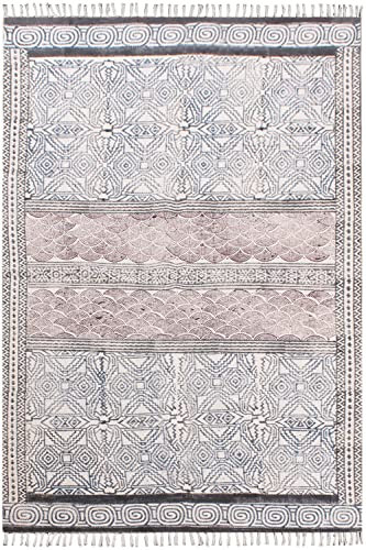 CASAVANI Weiche Baumwolle, Mehrzweck-Läufer & quadratischer handblockbedruckter Baumwollteppich, handgefertigt, maschinenwaschbar, pflegeleicht, Teppich 180 x 240 cm (6 x 8 Fuß)