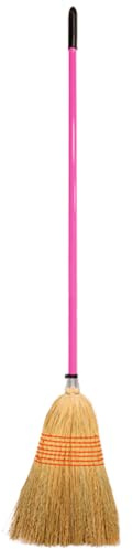 Red Gorilla Traditional Standard Corn Broom with Natural Straw Bristles Outdoor or Indoor Sweeping Brush for Yard Stable Garden Wooden Handle 1.5m (Pink)