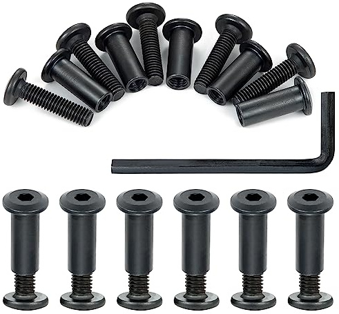 Xrfoiniu 50 Pcs M6x25mm Furniture Bolts Black Hex Screws and Barrel Nuts Kit Binding Post Screw for Furniture Connector Bolts Bunk Bed and Wood Working Tools(Black)