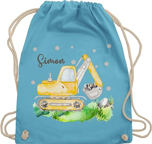 Turnbeutel Rucksack - Bagger I Baggerfahrer Geschenk - Unisize - Hellblau - beutel kita name personalisierter sportbeutel für kindergartenkinder jungen baufahrzeug digger stoffrucksack