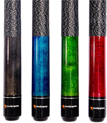 Rowdy Sports Pool-Stöcke aus Eschenholz, 4-57 Zoll, 590 g, Holzqueue-Stock – Hausbar, Billardqueue, 13 mm, Echtlederspitzen, Poolqueues in schönen Farben – Schwarz, Blau, Grün und Rot