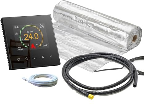 ew direkt Komplett-Set elektrische Fußbodenheizung AluPro 140 für Laminat/Klickvinyl mit Thermostat RT-70 Wlan Tuya/Smart Life (2 m² - 0,5 x 4 m)