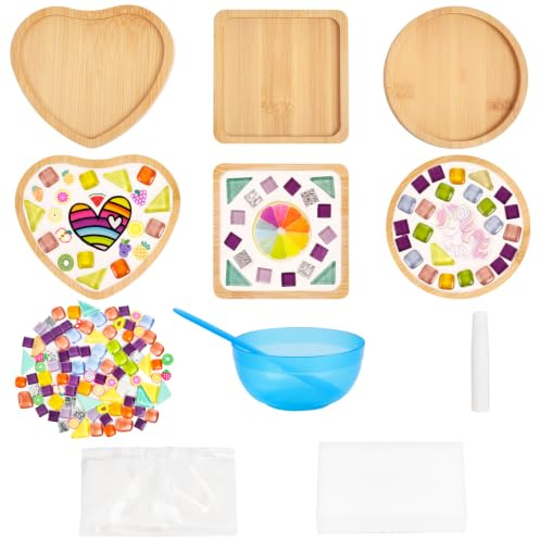AUAUY 3 Stück Mosaik Bastelset Untersetzer, Mosaiksteine Untersetzer Set, Dekorative Untersetzer Mit Glasfliesen, Porzellan-Mosaik Kreatives DIY-Mosaik-Kunst- und Bastelset für Kinder und Erwachsene