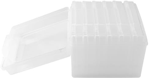 SYUTBOU Fotoförvaringslåda 21 x 21 x 16 cm, 6 inre bildbehållare, transparent fotolåda, förvaring, fotoorganiseringslåda av plast för kort, bilder, stämplar, hantverk