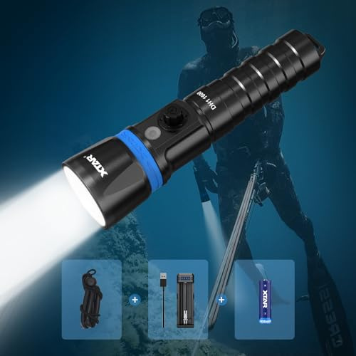 XTAR Hunter DH1 Tauchlicht, 1600 Lumen, 5 Grad, schmaler Abstrahlwinkel, seitlicher Knopfschalter, Schloss-Design, mit Batterieanzeige, für Unterwasser-Tauchen bis zu 100 m