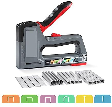 Tacker, 6-in-1-Heavy-Duty-Tacker for Befestigen von Material. Manuelle Nagelpistole mit zwei Leistungsoptionen for DIY-Heimdekoration für Holzbearbeitungs-, Profi- und Heimwerkerprojek (Color : With