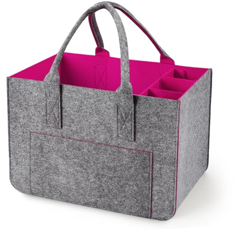 Eurhomewit Bolsa Compra de Fieltro con Compartimentos, 30 L Bolsa de Fieltro Plegable, Bolsa para Botellas de Vino/Bolsa para Leña/Cesto para Ropa/Cesto para Juguetes (Magenta/1 Pieza)