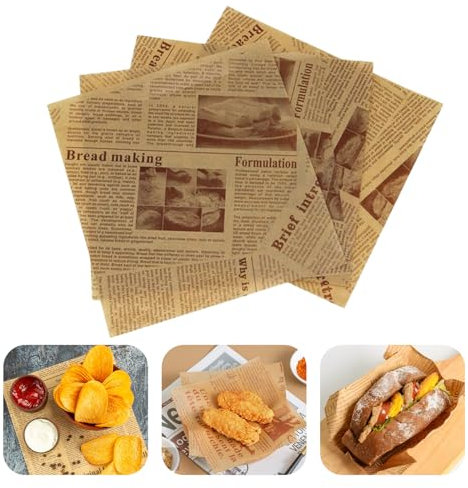 Zjyufy Greaseproof Paper Sheets, 200 Pcs Greaseproof Paper, Oil Proof Papers, Old Newspaper Printing Style for Fried Food Basket Liner 18 * 18cm