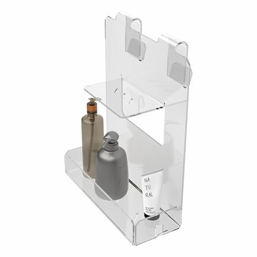 AGPLEX Porta shampoo doccia da appendere in vetro acrilico, porta sapone per doccia robusto e rapido da installare, porta bagnoschiuma monoblocco - (spessore Box 16-25mm) - Made in Italy