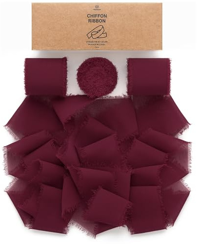 Vitalizart Chiffonband Burgunderrot 3,8 cm x 19,2 m Geschenkband Breit | Schleifenband Stoff, Dekoband Set für Hochzeitseinladungen, Brautsträuße, Geschenkverpackung, DIY-Basteln, 6,4 m x 3 Rollen