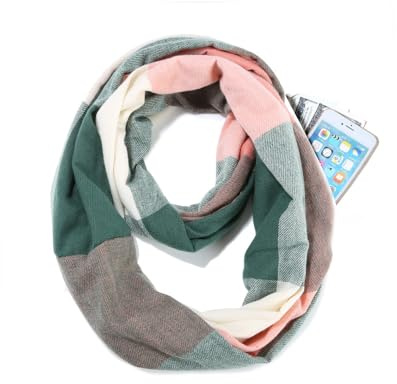 Loop tubhalsduk dam infinity halsduk med dolda fickor oändlighet halsdukar lätt resehalsduk dold dragkedja ficka halsduk med dragkedja rutig cirkelhalsduk för varm utomhus, 7#, 90*25CM