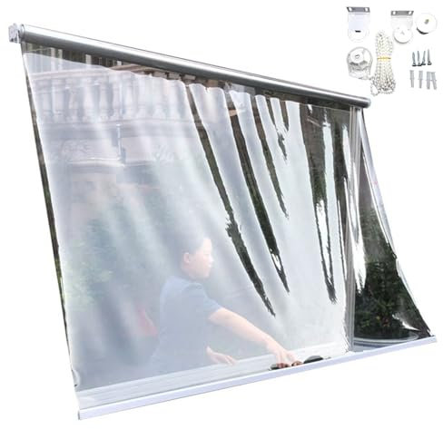Transparente Wasserdichte Rollläden,wasserdichte Rollos for Außen,Seitenzugrollos, 0,5mm Pvc Trennwand Regenvorhänge,Leicht Reinigen,mit Zubehör,Für Garten,Terrasse(W135*H350cm/W53.14*H137.79in)