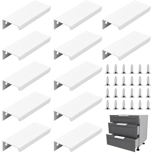 Scettar 12 Piezas Tiradores Ocultos con Tornillos, 80mm Blanco Tiradores Ocultos para armarios, tiradores Cocina Aluminio para Armarios, Cajones, Puertas