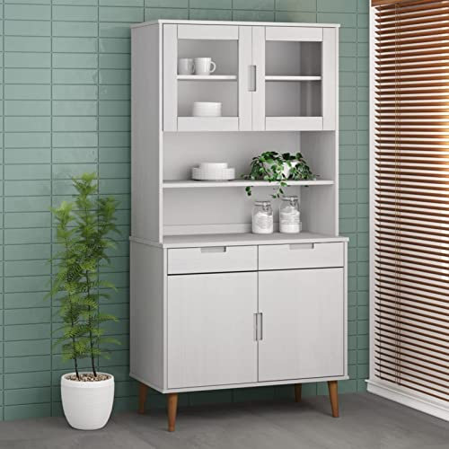 ShGaxin Highboard-Aufsatz, Mehrzweckschrank, Vorratsschrank, Vitrinenschrank Aufsatz, Wohnzimmerschrank Aufsatz, Sideboard Aufsatz, Weiß 90x35x100 cm Massivholz Kiefer