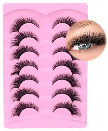 Fox Eye Lashes Natural, Wispy False Eyelashes Clear Band, Fluffy Faux Mink Lashes for Naturally Elongated, Captivating Eyes - 7 Pairs Pack
