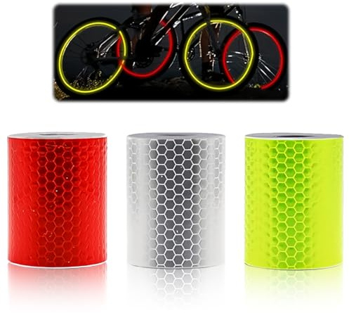Reflektorband Selbstklebend, 3 Rollen/5 m Zuschneidbar Reflektierende Aufkleber, Reflektierendes Klebeband Starke Reflektion, Reflektor Tape für Sicherheit im Straßenverkehr 2,5 cm Breite
