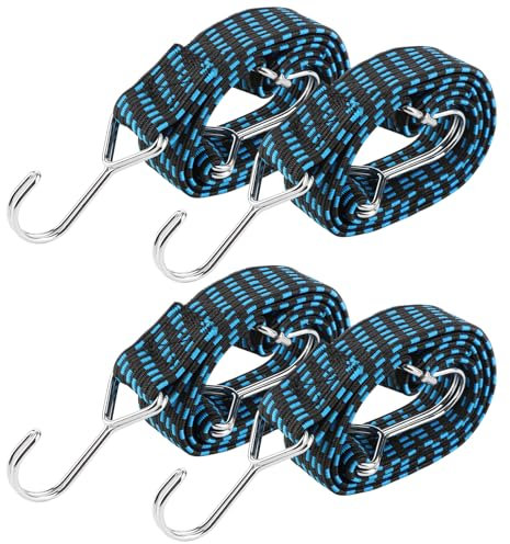 4 Pezzi Corde Elastiche con Gancio Tenditori, Portapacchi Tenditori, 100cm Corde Elastiche con Gancio Regolabile, Extra Forti Elastico Tenditori per Campeggio, Automobili, Giardinaggio, Bicicletta