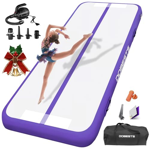 DOBESTS Airtrack Tumbling Matte, tappetino da ginnastica con pompa ad aria, 2/3/4/5/6m tappetino da allenamento con borsa per il trasporto (viola, 200x100x10 cm)
