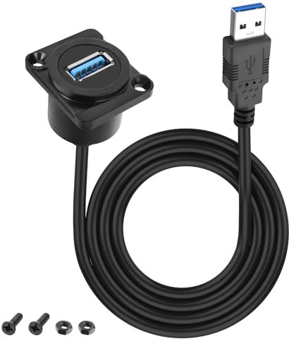 XMSJSIY D-Type USB Panel Mount to USB 3.0 Adapter Cable 5Gbps Type-A Male to Type-A Female Panel Mount Extension Cable Charging Socket Connector for Data Transfer - 1M/3.2FT (D-Type)