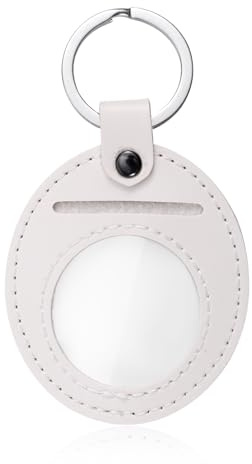 BOXOB Coin Holder Keychain, Artificial Leather AA Coin Holder Scratchproof Both Sides Displays Quarter Holder Keyring for Sobriety Chips Recovery Lucky Commemorative Challenge Coins Tokens (White)