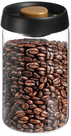 sourcing map Coffee Vacuum Container, 1200ml/40oz Glass Coffee Bean Storage Container with Lids for Spices Biscuits Loose Leaf Tea, Black Gold Tone