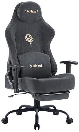 Submi Gaming Chair, Gaming Chair for Adults, Ergonomic Computer Chair with Lumbar Support and Footrest, High Back PC Gamer Chair, Fabric Office Chair, 165°Recliner, Home, Comfy, 350LBS, Deep Grey