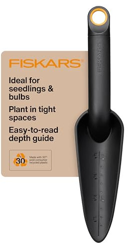Fiskars Transplanteur Eco avec Pelle incurvée étroite, marquage de Profondeur, poignée Ergonomique, résistance aux UV, idéal pour semis et Petites Plantes