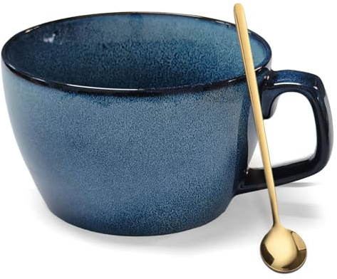 Bocguy Grande tasse en céramique avec cuillère - 650 ml - Tasse à soupe avec anse - XXL - Tassen à café, mug en céramique pour bols à céréales, soupe, yaourt, lave-vaisselle et micro-ondes