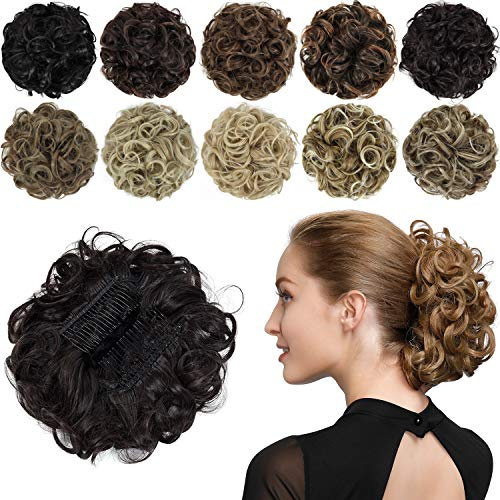 PARXITN Chignon Haarteil Gelockt Dutt Scrunchie Haarverlängerung Synthetische Hochsteckfrisur Kämme in unordentlichem Dutt Haarteil für Frauen Schokoladenbraun