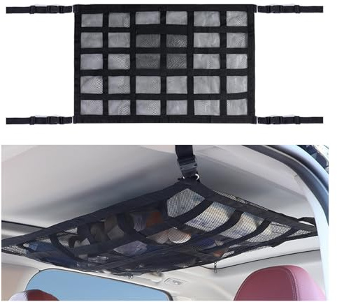 VTANOK Gepäcknetz Auto, für VW Caddy Maxi 2015-2023 2024 2025 Universal Autodach Decke Doppellagige Aufbewahrung Ablagenetz Netztasche mit Reißverschluss,A 80 * 53cm