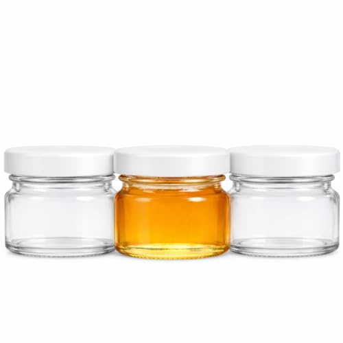 Made in home - Set di 40 vasetti mini rotondi da 30 ml | Coperchi a vite | Vasetti per marmellate, frutta, miele, conserve, ecc. (40, bianco, 30ml)