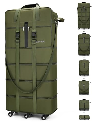Gloyuda 130L Expandable Luggage, 43 Inch Extra Large Suitcase with Wheels, Collapsible Luggage, Rolling Duffle Bag with Wheels, Big Suitcases with a Handle Wrap Shoe Bag Shoulder Strap (Green)