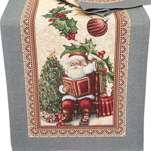 Hossner Gobelin Tischläufer Weihnachten 45 x 140 Tischdecke Weihnachtsromantik Grau Tischwäsche Tischdekoration Weihnachtsmann Gewebt Rechteckig