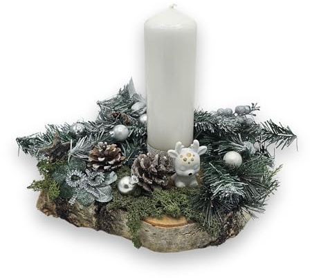 Adventsgesteck auf Baumscheibe künstlich Weihnachtsdeko Holz