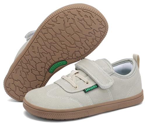 SAGUARO Niños Zapatillas Barefoot Niño Deportivas Respetuosas Ancho Zapatos Deportivos Descalzos Transpirables Outdoor Calzado Minimalista Bambas para Deporte Diario Colegio Gris,Gr.34