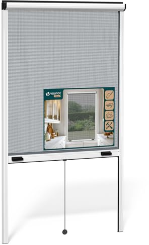 VOUNOT® Insektenschutzrollo Fenster mit Aluminiumrahmen, Fliegengitter Rollo mit Fiberglas Netz, zuschneidbar in Höhe und Breite, einfache Montage, L100 x H160 cm Weiß