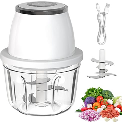 Mini Zwiebel Zerkleinerer Elektrisch 350ml, Kabelloser Elektrischer Küchenzerkleinerer, USB-Aufladung, Tragbar Klein Zwiebelzerkleinerer für Obst Nüsse Fleisch Obst Knoblauch Chili