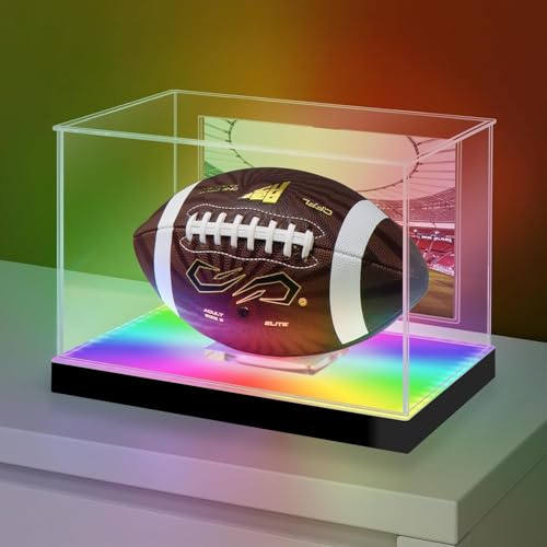 Huijintao Vitrine de Football avec éclairage LED RGBW, Vitrine Acrylique pour Collection, Protection UV et Anti-poussière pour Ballon Autographié Pleine Grandeur avec Support de Ballon et Porte-Photo