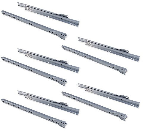 Emuca - Drawer runners 350mm (13,7 inch) with partial extension in silver grey colour, set of 5 sliders for drawer