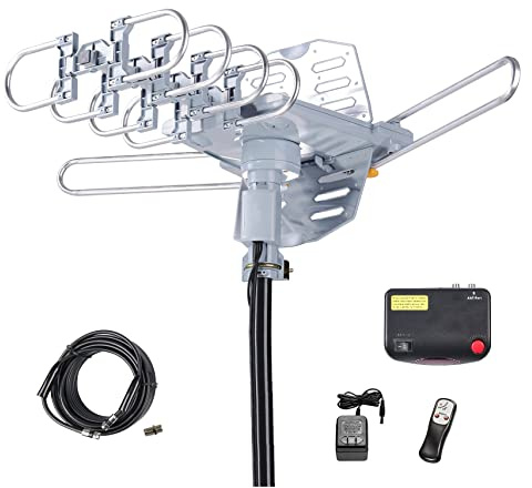 McDuory Amplified Digital Outdoor HDTV Antenna 150 Miles Long Range - 360 Degree Rotation Infrared Control - Tools Free Installation - Support 2 TVs