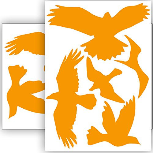 Vogelschutz und Fensterschutz - 10 Aufkleber - Schutz vor Vogelschlag - Sticker Vögel (Orange)