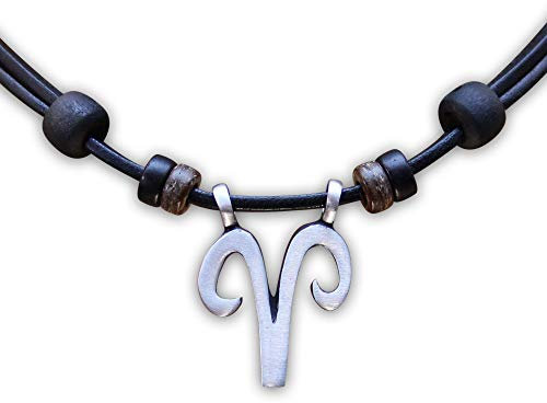 HANA LIMA 1 von 12 Sternzeichen Tierkreiszeichen an verstellbarer Halskette Horoskop Horoscope Lederkette Surferkette A - WIDDER (Aries) / 21. März - 20. April