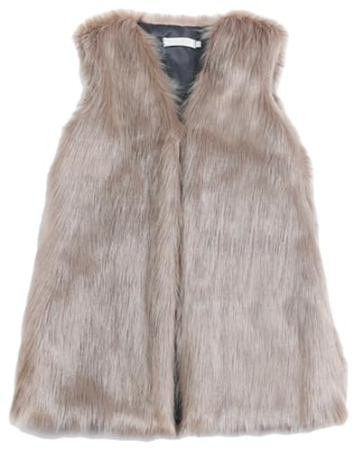 Youhan Women's Faux Fur Vest Coat Sleeveless Jacket (Medium, Khaki)