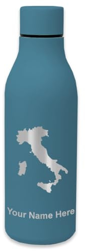 LaserGram Double Wall Stainless Steel Water Bottle, Country Silhouette Italy, Personalized Engraving Included (Slate Blue)