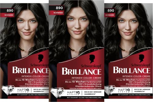 Brillance Intensiv-Color-Creme 890 Schwarz (160 ml), dauerhafte Haarfarbe mit Diamant-Glanz und Pflege-Conditioner, für 10 Wochen Farbintensität