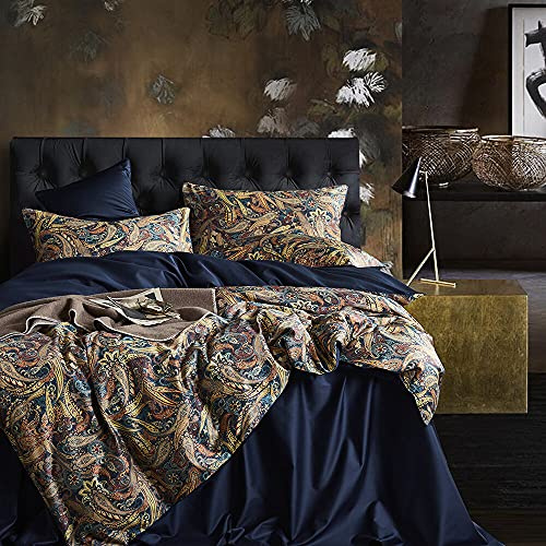 Cupocupa Parure de lit avec Housse de Couette et taies d'oreiller à Motif Floral bohème pour Grand lit – Literie Douce et Vintage – Imprimé Feuilles Cachemire