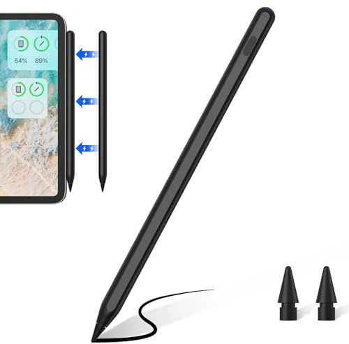 Stylus Stift mit Kabelloser Aufladung, Kompatibel mit iPad Pro (2018-2022) iPad Pro/iPad/iPad Mini/iPad Air Pencil für Apple iPad mit Palm Rejection Neigungserkennung (Schwarz)
