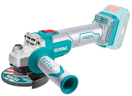TOTAL - Smerigliatrice Angolare 20V | Motore Senza Spazzole | Diametro Disco 115mm | Velocità Regolabile 3000-8500 Giri/min | Uso Multiplo: Metallo, Pietra, Legno, Multicolore
