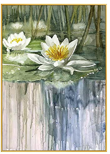 Acrylbilder Auf Leinwand Handgemalt, Vintage Green Pond Lotus Flower Scenery Abstract Artwork Frameless Original Hand Painted Oil Paintings On Canvas Wall Art For Living Room Bedroom Office Home De