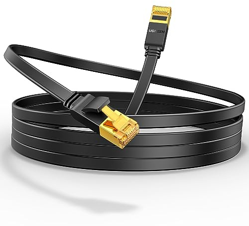 UGREEN Cat 7 Flat Ethernet Cable High Speed LAN Cable 10Gbps RJ45 Cable for Gaming PS4 PS5 Router Modem TV Box Compatible with Cat 5 Cat 6 Cat 6a, 15 Meters